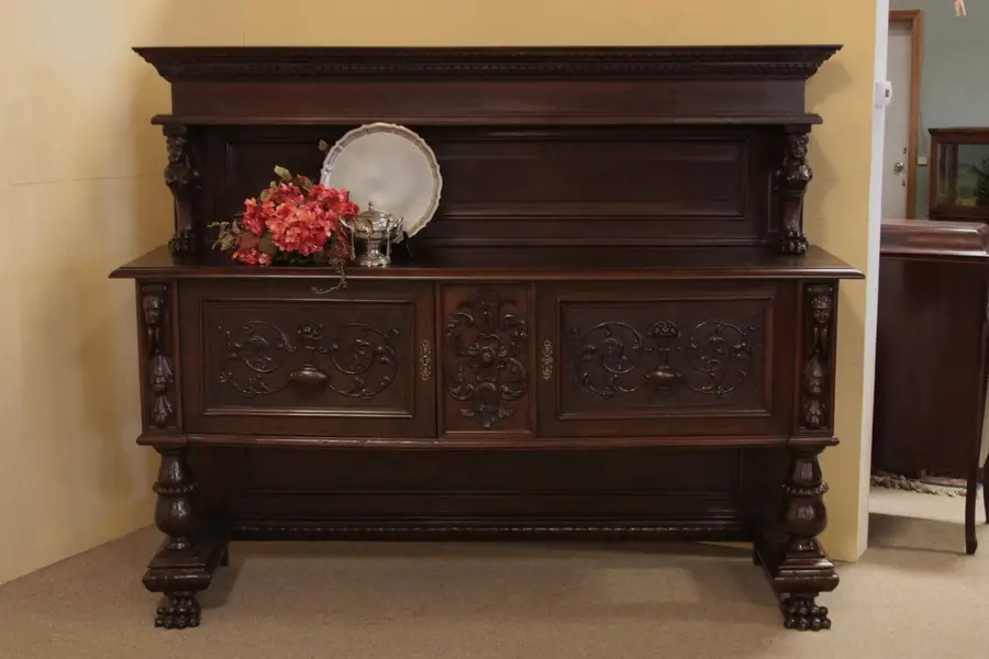 Photo of Angel, Griffin, Lion Paw Carved Sideboard w/Gallery
