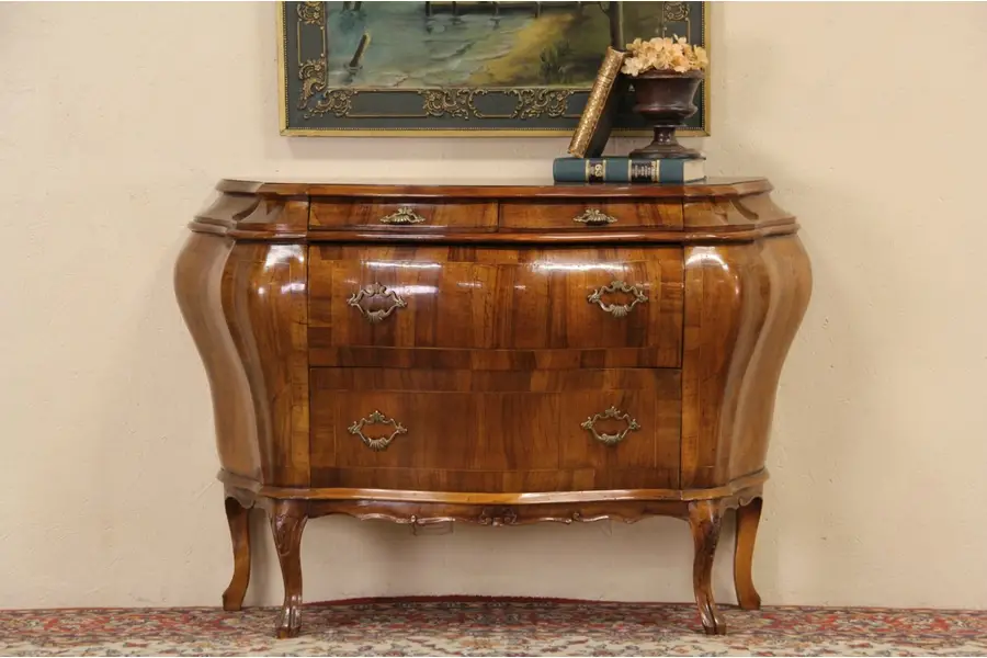 Photo of Bombe Olive Wood 1920's Italian Tuscany Chest or Commode