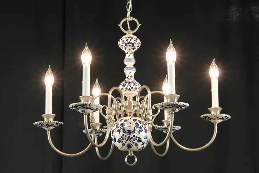 Photo of Blue Delft China & Pewter Vintage Chandelier