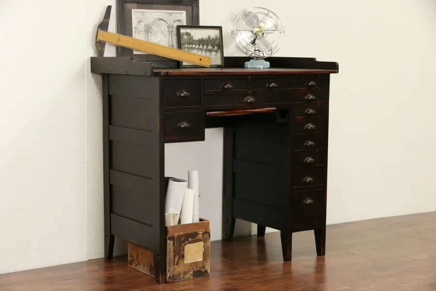 Photo of Watch & Clock Maker Desk 1900 Antique Workbench, 13 Drawers