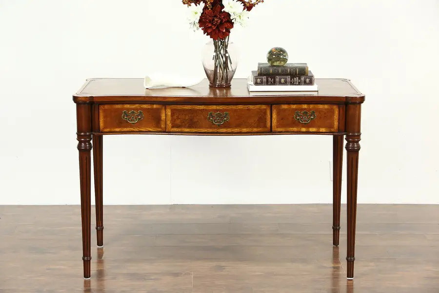 Photo of Library Table, Writing Desk or Console Table, Leather Top Signed Colony