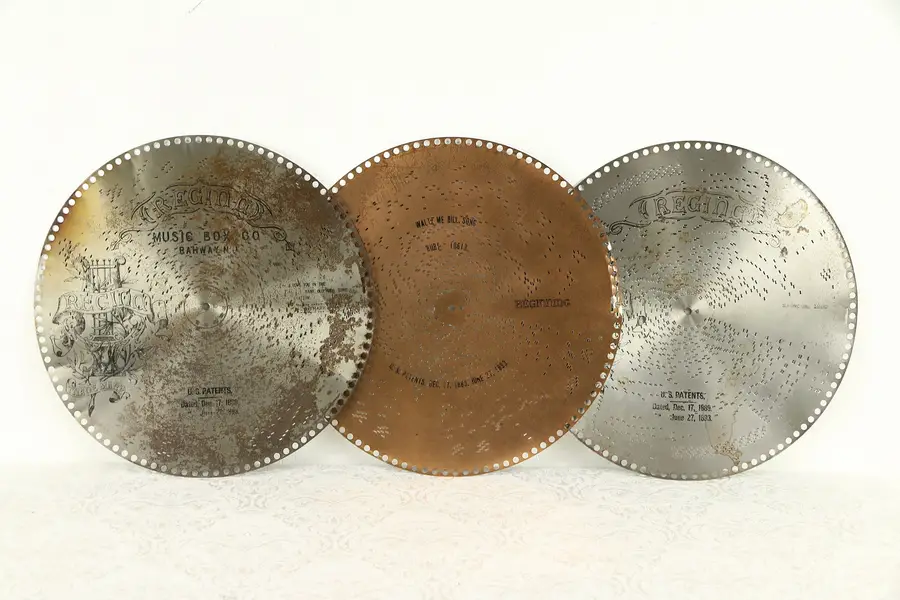 Photo of Regina Music Box Group of 3 Antique 15 1/2" Disks, Waltz Me Bill & More