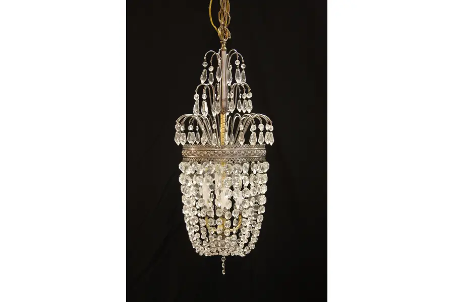 Photo of Nickel and Brass Chandelier with Cut Prisms