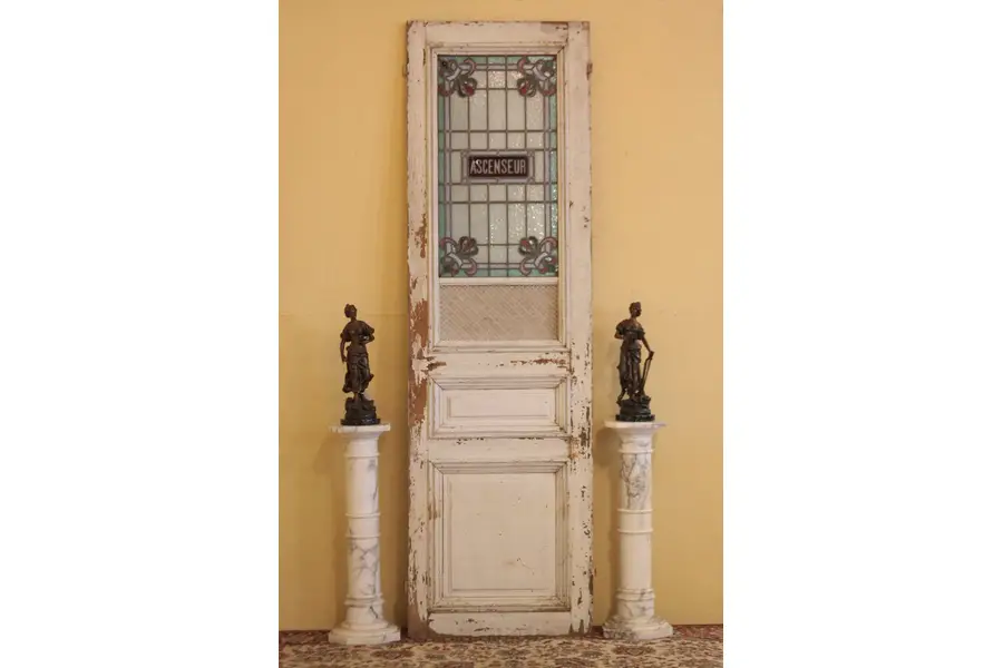 Photo of French Pine & Stained Glass Antique Door