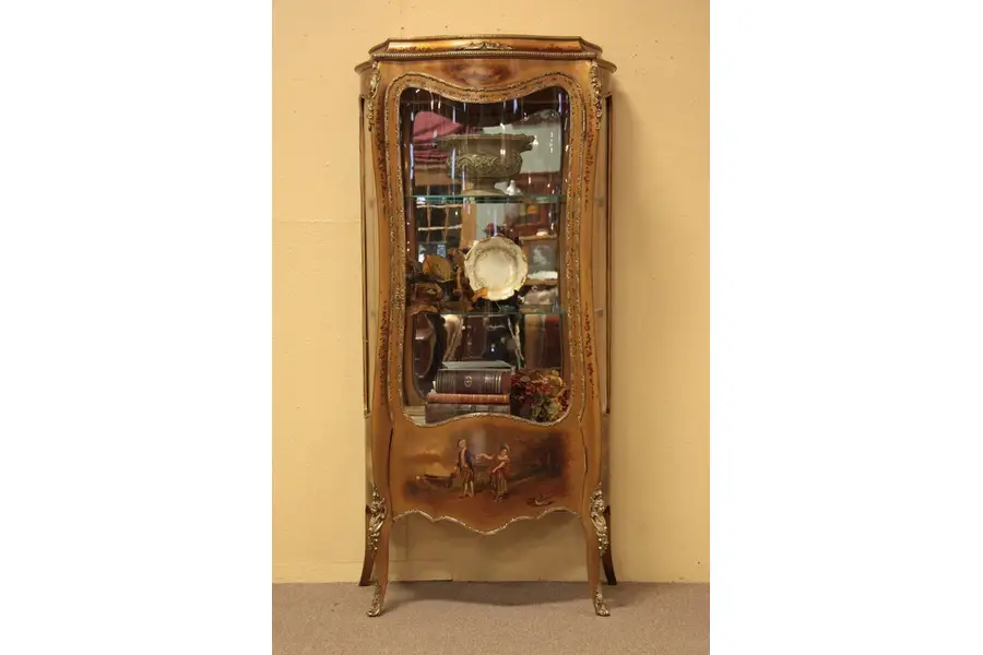 Photo of Vernis Martin Curved Glass Vitrine or Curio Cabinet
