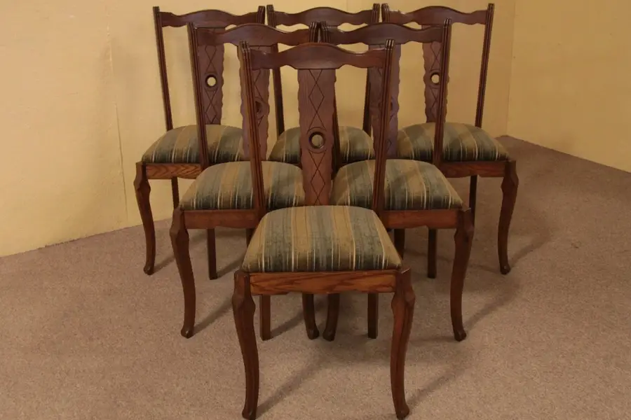 Photo of Set of 6 Antique 1930 Oak Dining Chairs
