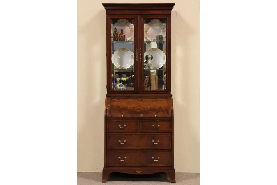 Photo of Hekman Roll Top Secretary Desk, Curio Cabinet