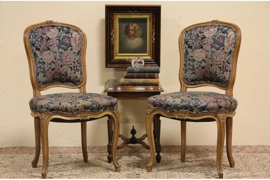 Photo of Pair of Country French Hand Carved 1920 Chairs