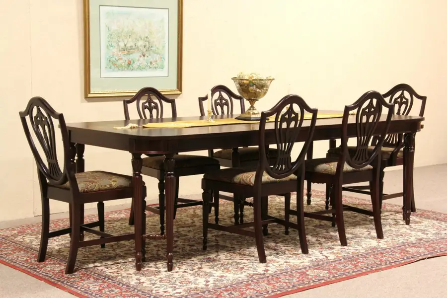 Photo of Traditional 1940 Vintage Dining Set, Table, 3 Leaves, 6 Chairs