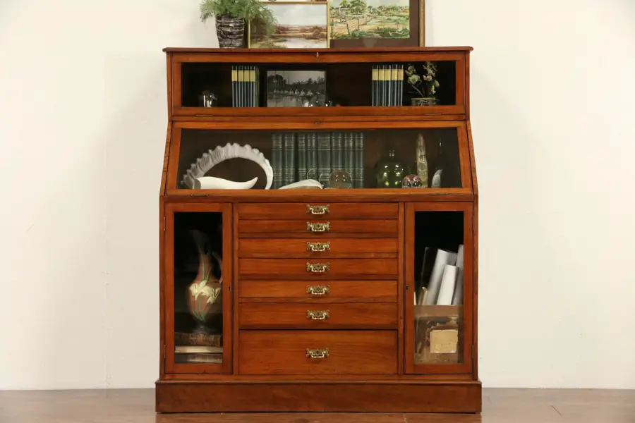 Photo of Collector File & Museum Display Cabinet, 1890's English Antique, 7 Drawers