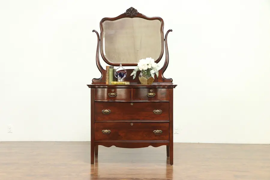 Photo of Victorian Antique 1900 Chest or Dresser, Beveled Swivel Mirror