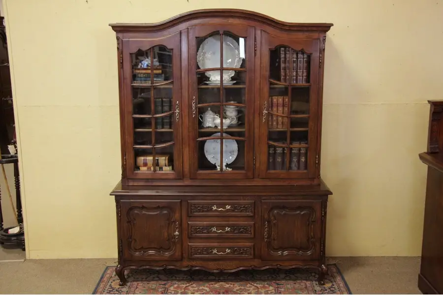 Photo of French Country Oak Bookcase or China Cabinet