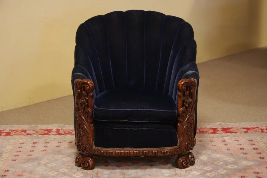 Photo of Art Deco Original Mohair Carved Chair