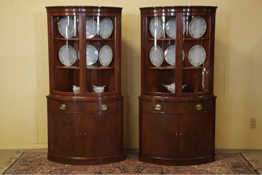 Photo of Pair Georgian Federal Curved Glass Corner Cabinets