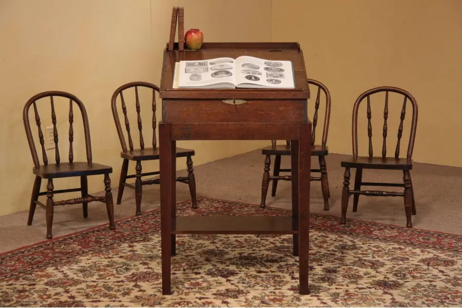 Photo of Country Victorian Antique Oak Schoolmaster's Desk