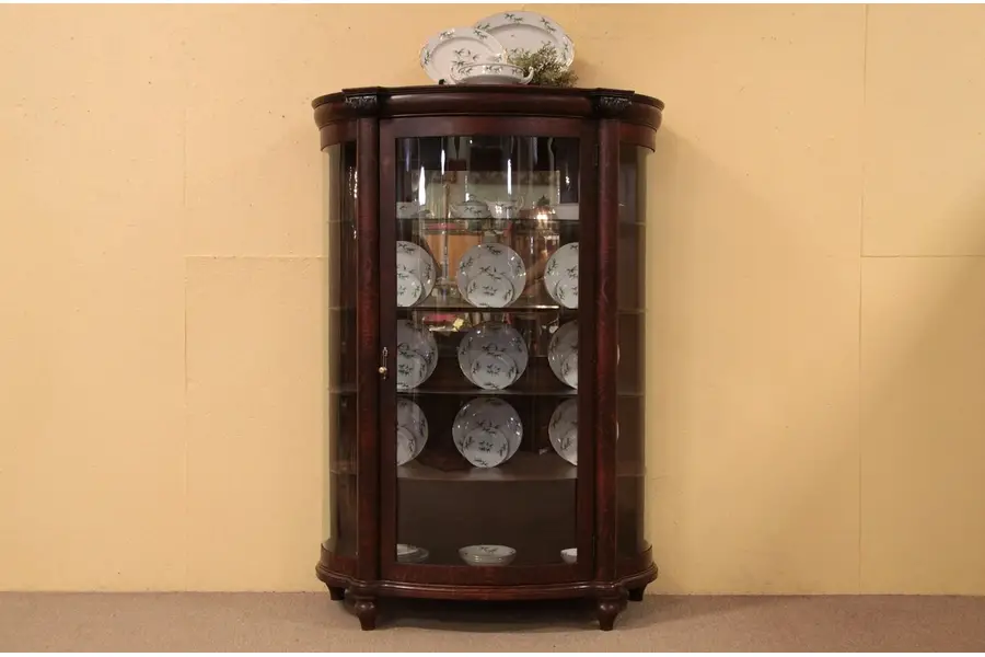 Photo of Victorian Oak Curved Glass China Curio Cabinet