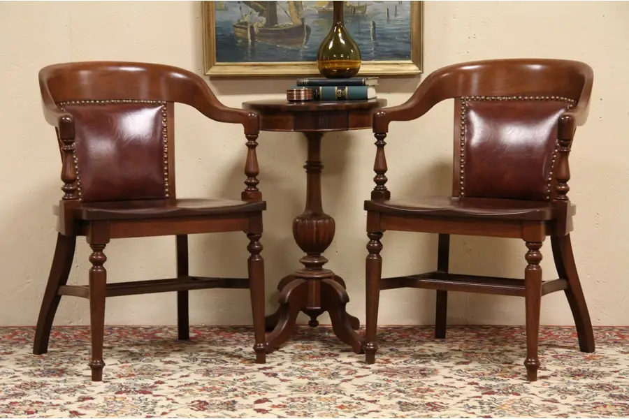 Photo of Pair of 1920's Antique Walnut Banker Chairs