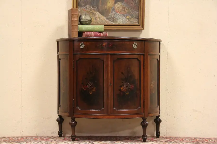 Photo of Demilune 1925 Console Cabinet, Hand Painted
