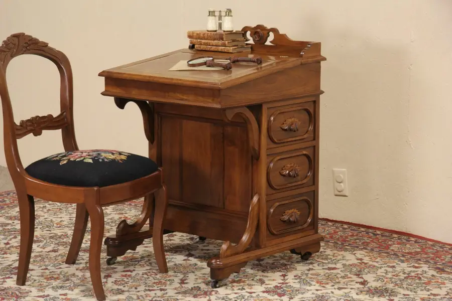 Photo of Davenport Victorian Ship Captain Antique 1880 Walnut Desk