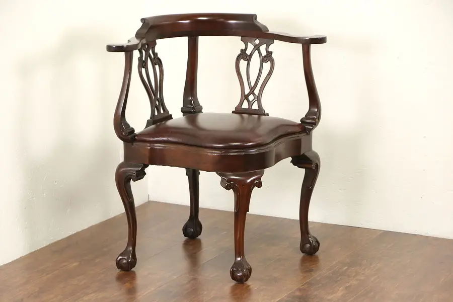 Photo of Hancock & Moore Signed Vintage Georgian Corner Chair, Leather Seat