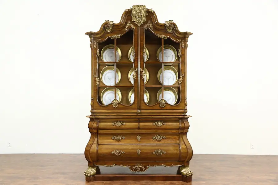 Photo of Baroque Bombe Antique 1910 China or Curio Display Cabinet, Italy