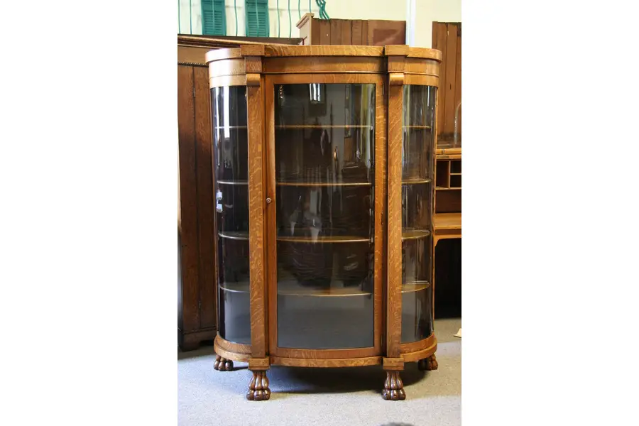 Photo of Victorian Oak Curved Glass China or Curio Cabinet