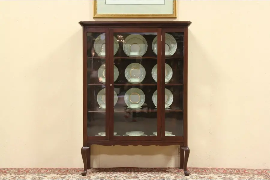 Photo of Queen Ann China or Curio Cabinet, Walnut 1915 Antique