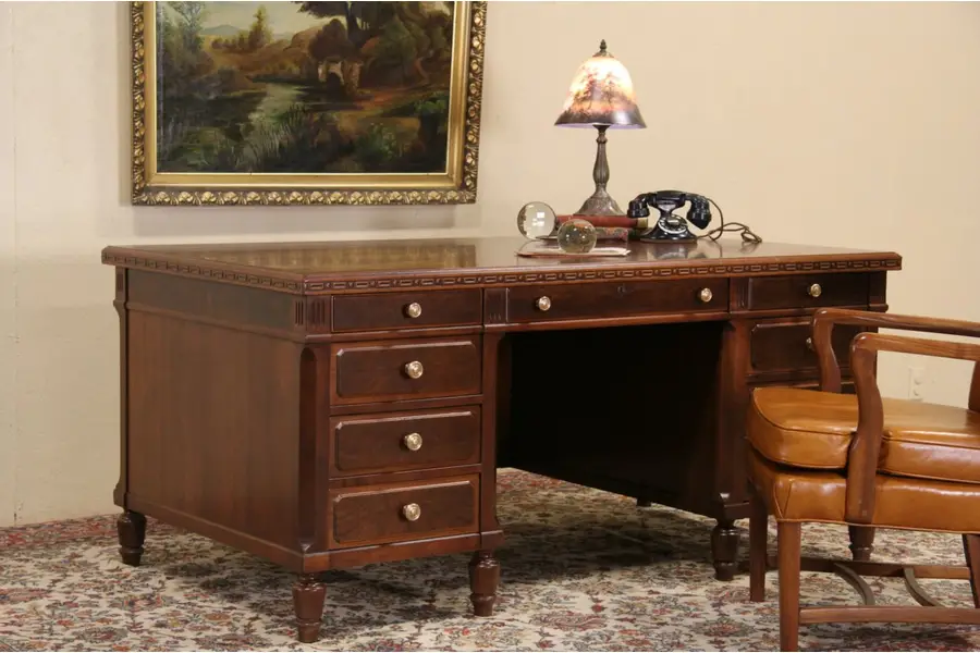 Photo of Spitzer Chicago Walnut 1920's Executive Desk, Bronze Knobs
