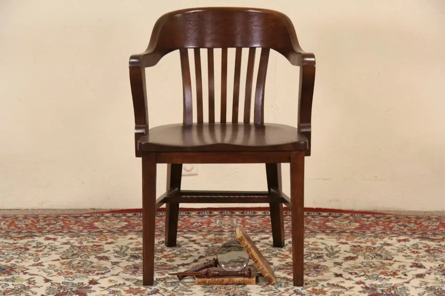 Photo of Oak Bank Chair, 1915 Antique Milwaukee Library or Office Armchair