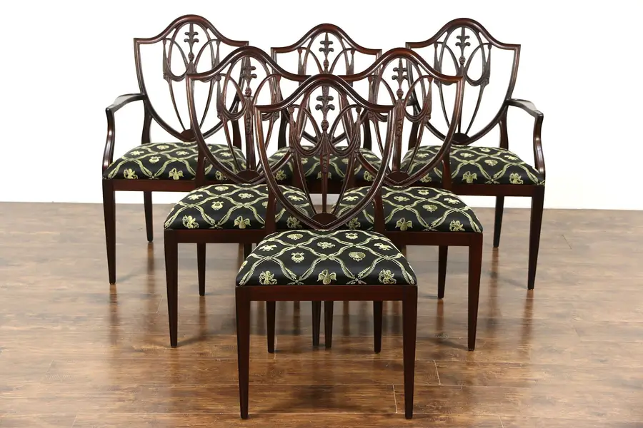 Photo of Set of 6 Traditional Shield Back Vintage Dining Chairs, New Upholstery