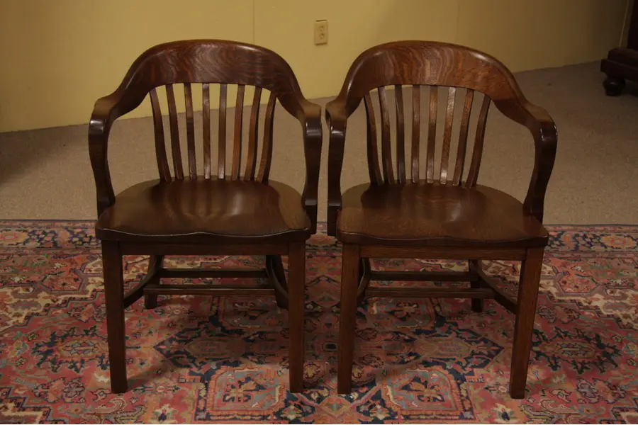 Photo of Pair of Oak Antique 1900's "Bankers" Armchairs
