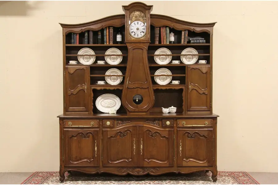 Photo of Country French Oak Sideboard Pewter Cupboard & Clock
