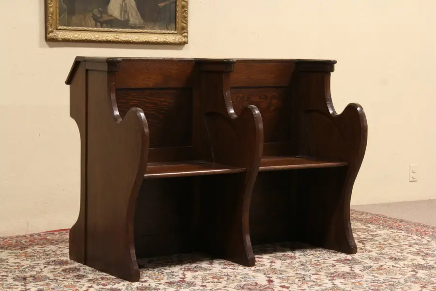Photo of Pair of 1890 Antique Oak Choir Stalls or Bench, Lift Seats