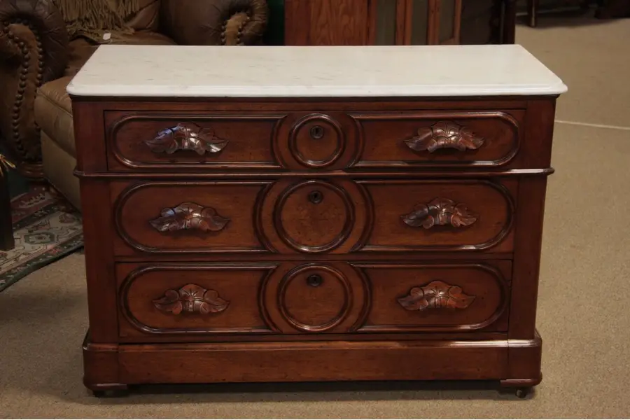 Photo of Victorian Marble-Top Carved Chest or Dresser