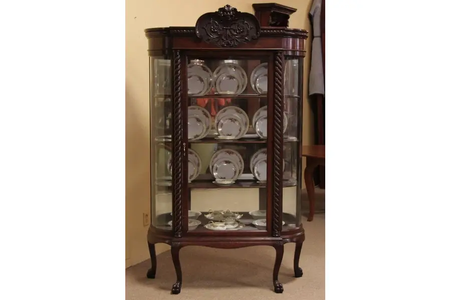 Photo of Victorian Oak Curved Glass China or Curio Cabinet