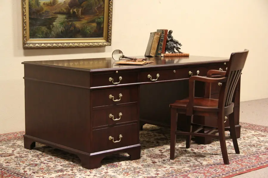 Photo of Executive Mahogany Desk, Spitzer of Chicago 1940 Vintage