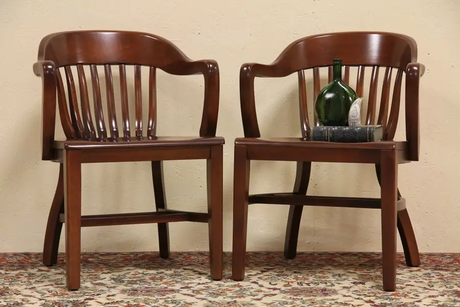 Photo of Pair of Similar Antique Banker's Armchairs, 1920