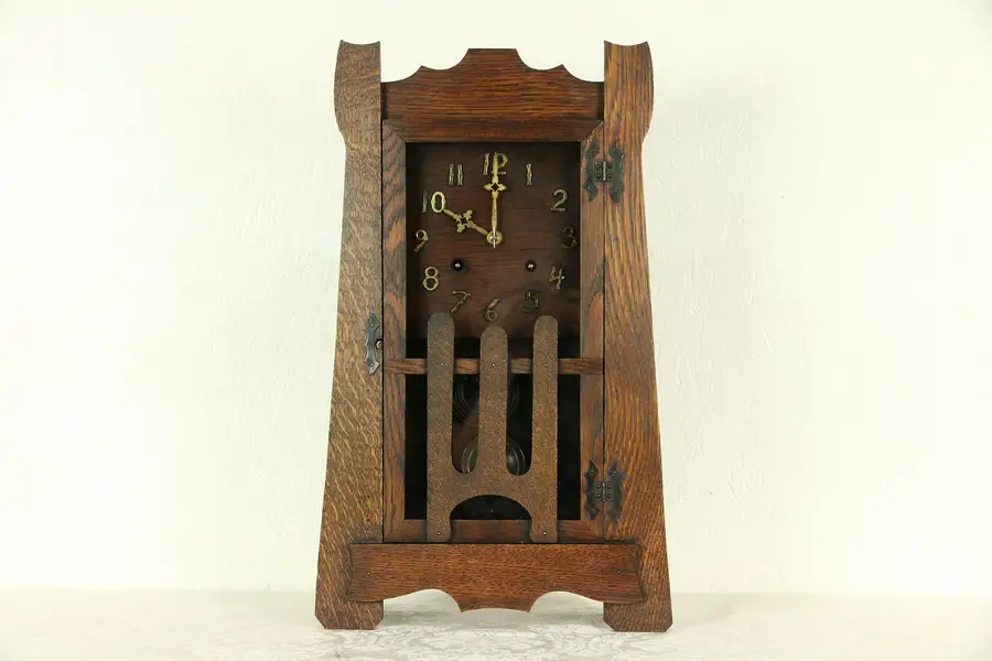 Photo of Mantel Mission Oak Arts & Crafts Antique Craftsman Clock, New Haven