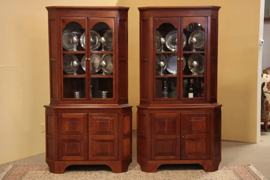 Photo of Pair of Cherry Corner China Cabinets