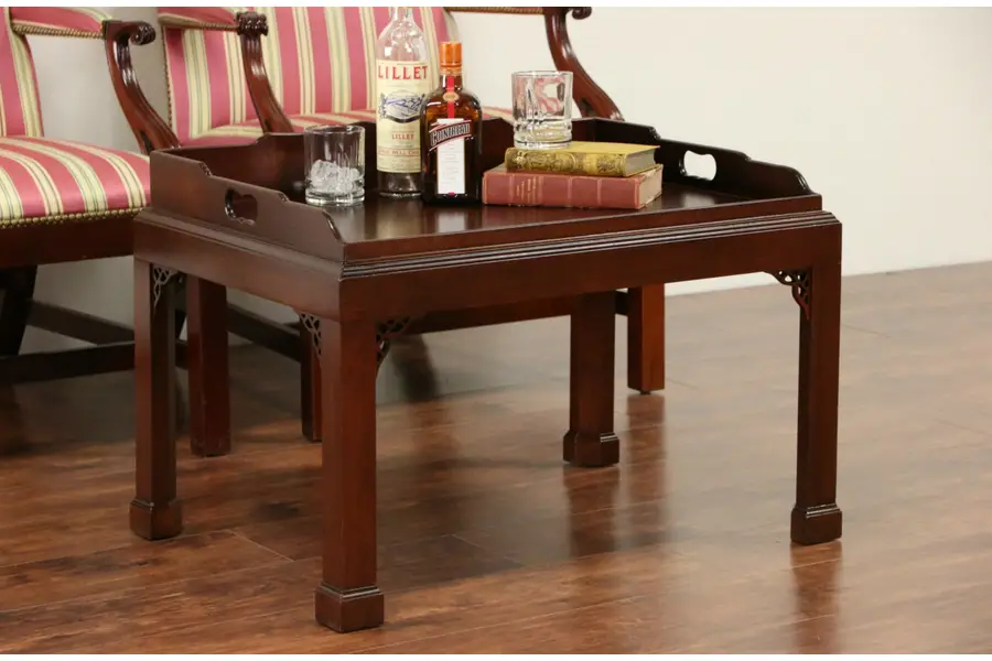 Photo of Baker Charleston Collection Signed Butler Coffee or Cocktail Table, with Tray