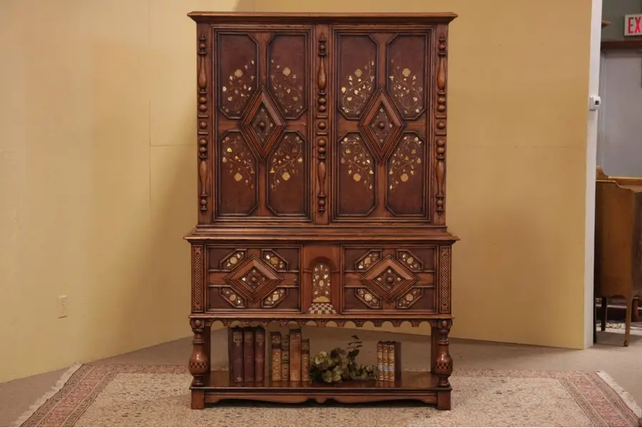 Photo of Danish Oak Cupboard, Pearl and Ebony Inlay, c1900