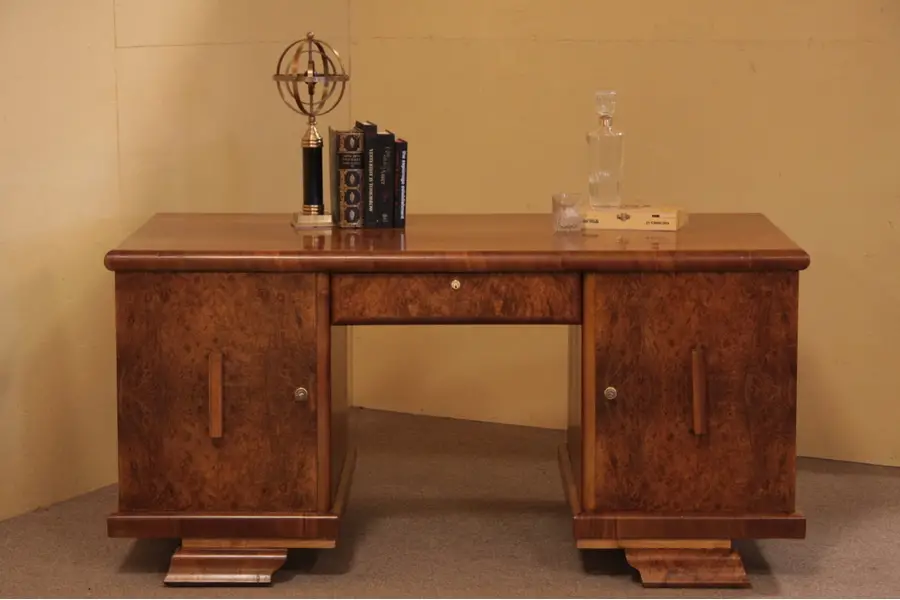 Photo of Art Deco Antique Burl Executive or Library Desk