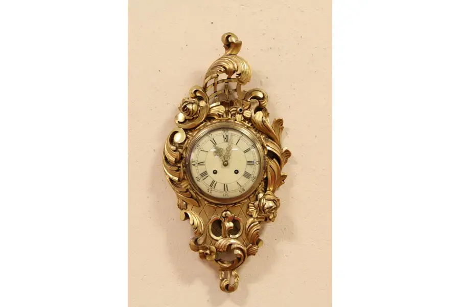 Photo of Swedish Westerstrand Gold Rococo Carved Cartouche Wall Clock