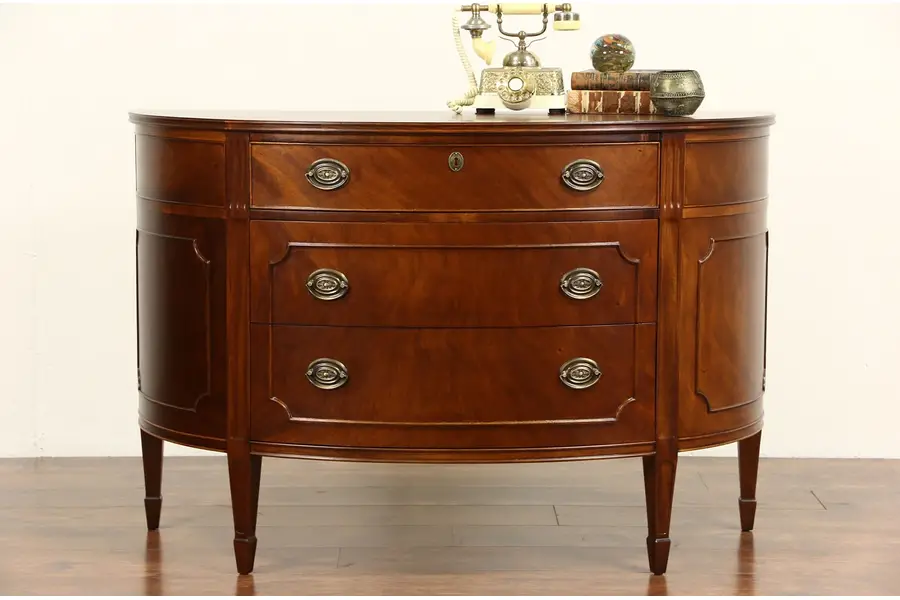 Photo of Demilune Half Round 1950 Vintage Cabinet or Chest, Signed Irwin