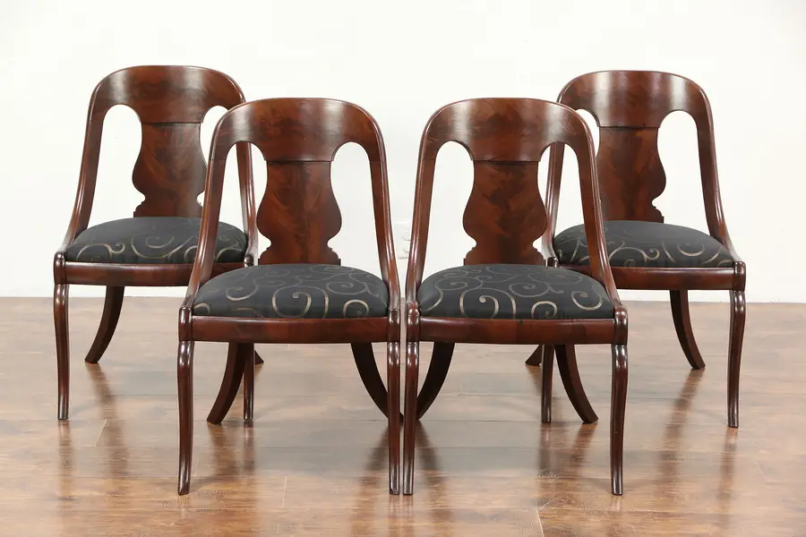 Photo of Set of 4 Empire 1825 Antique Dining or Game Chairs, New Upholstery