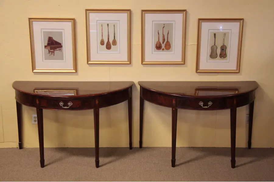 Photo of Pair of Georgian Demilune Half Round Console Tables