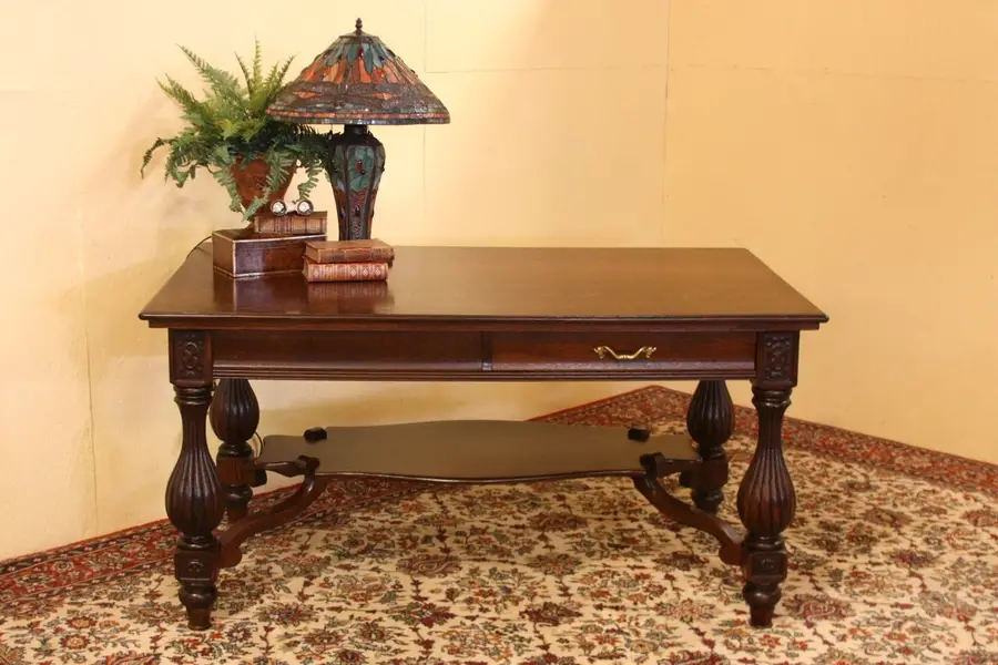 Photo of Victorian Oak Partner's Desk or Library Table