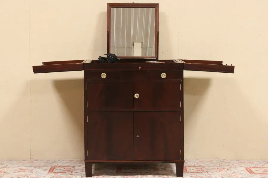Photo of Dressing Table or Vanity Jewelry Case, 1890 Flip Top and Sliding Mirror