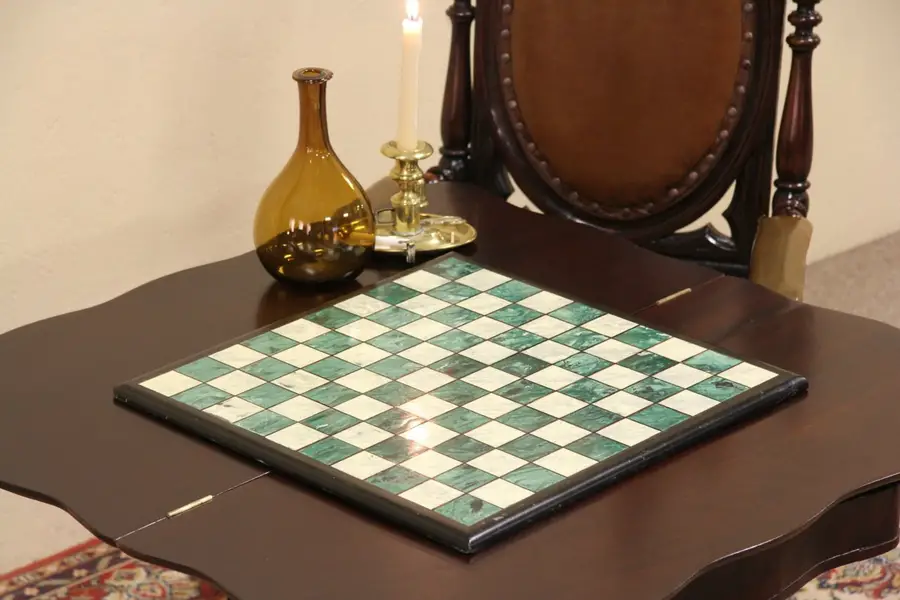 Photo of Chess or Checker Game Board, 1840 Faux Grained Marble on Slate