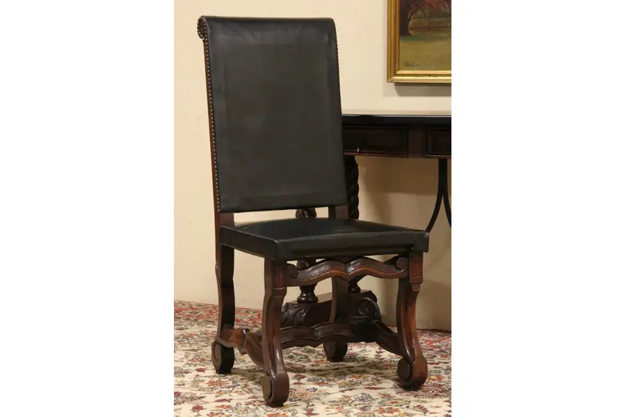 Photo of Spanish Colonial Carved Pine & Leather Chair